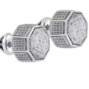 Sterling Silver Diamond Cluster Stud Earrings 1/10